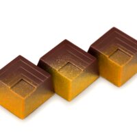 Chocolate negro relleno de un praliné de avellana y almendra, asociado a un confit de mandarina y maracuyá. 
$6,45/ 100gr